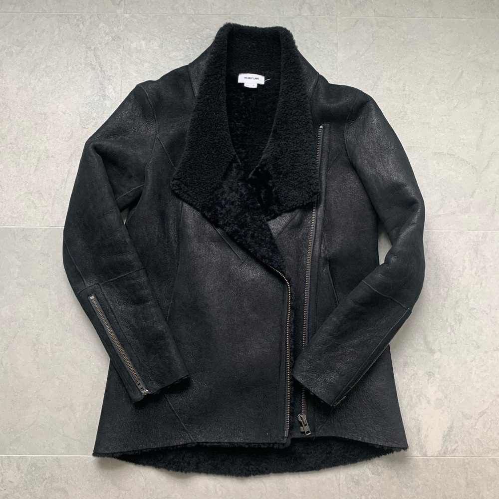 HELMUT LANG Black Moto Shearling Jacket